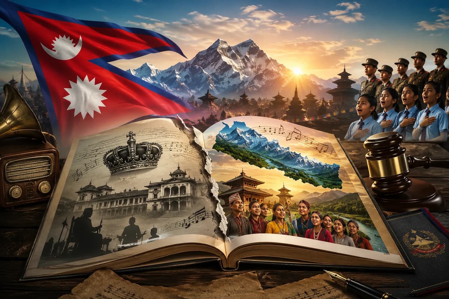 Nepal's journey from a monarchy-centered anthem to a people-centered national identity rooted in unity, diversity, history, and constitutional values.
