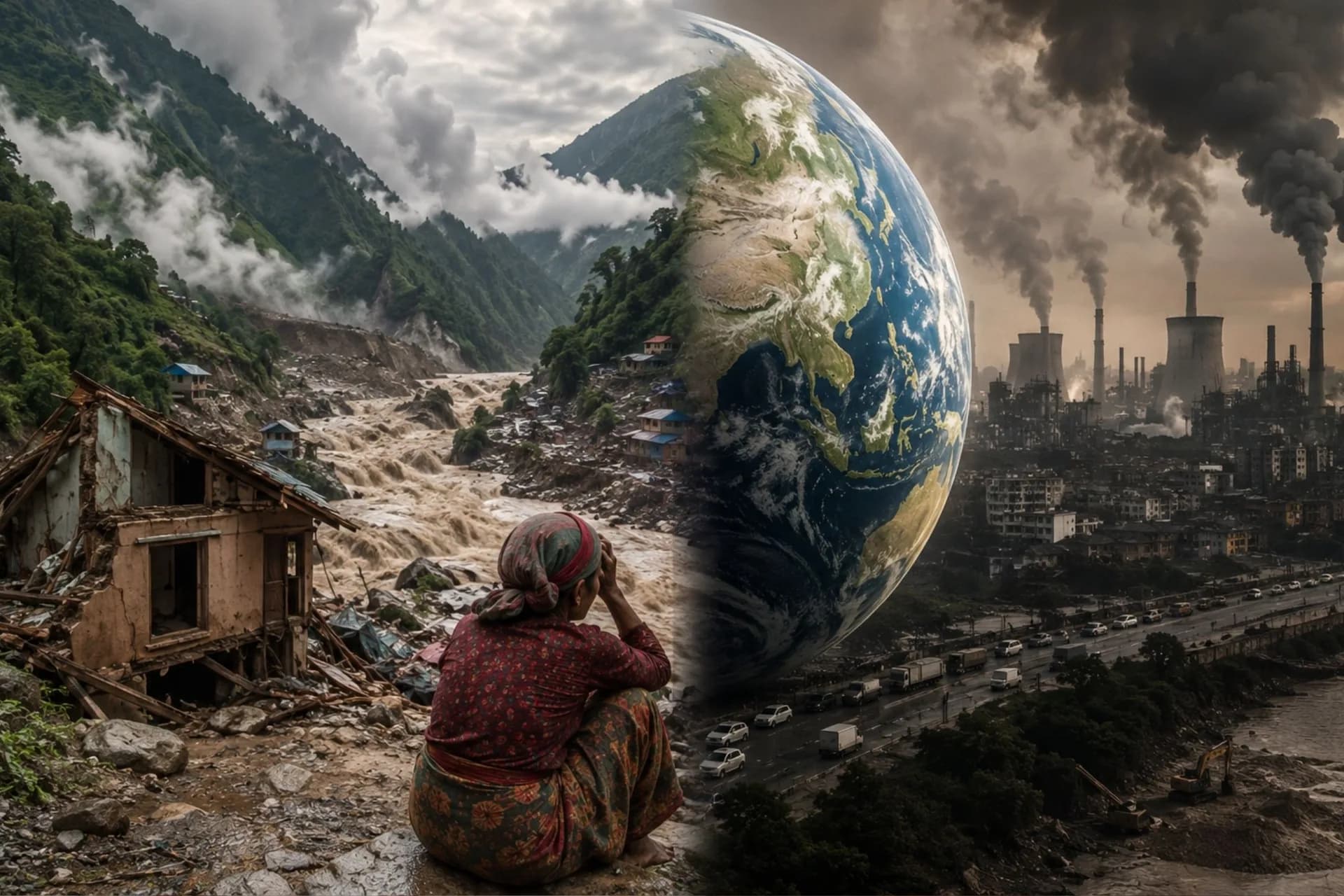 climate injustice Nepal faces: contributing very little to global pollution while suffering severe climate impacts created largely by emissions elsewhere.