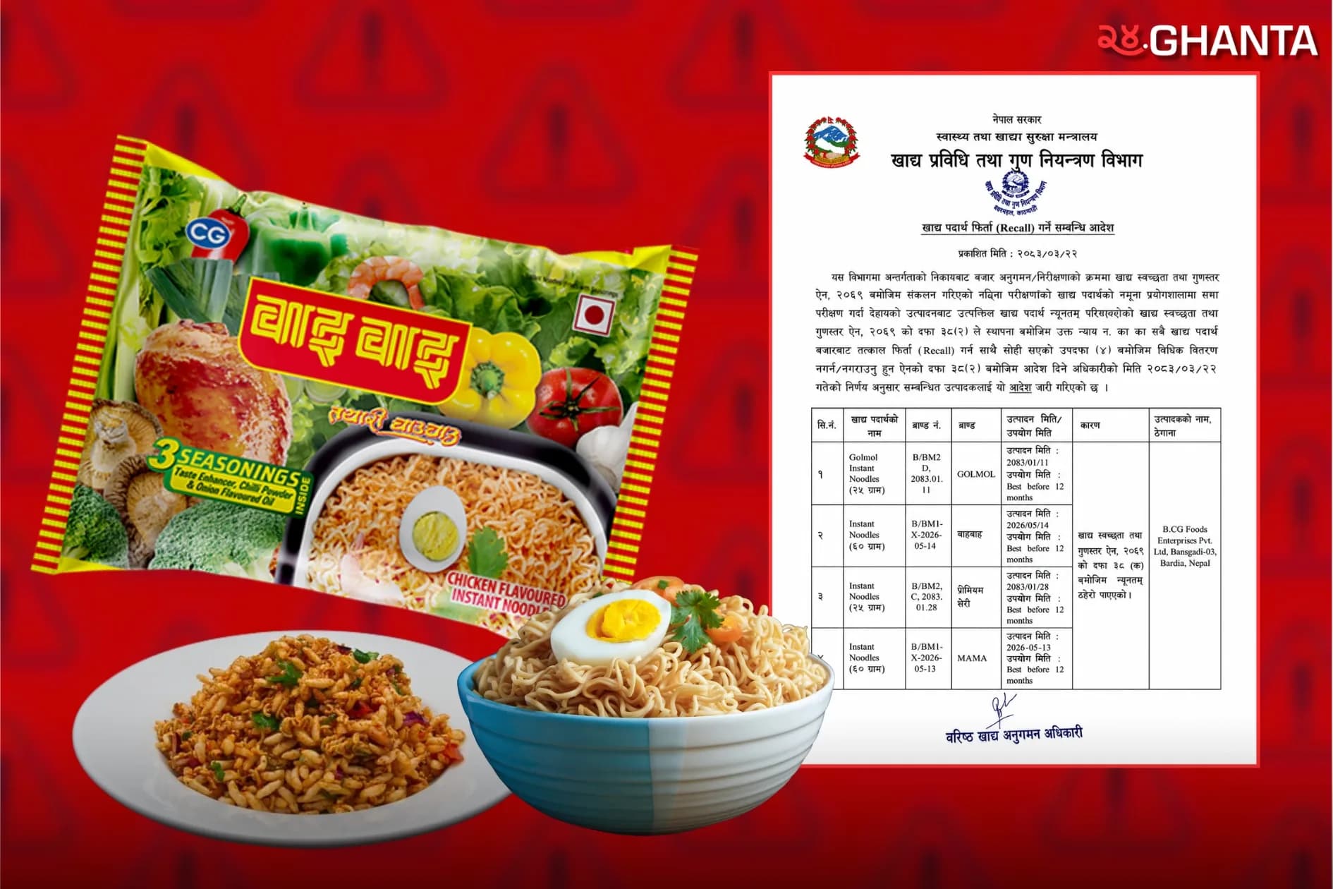 Four Noodle Batches Recalled Nationwide